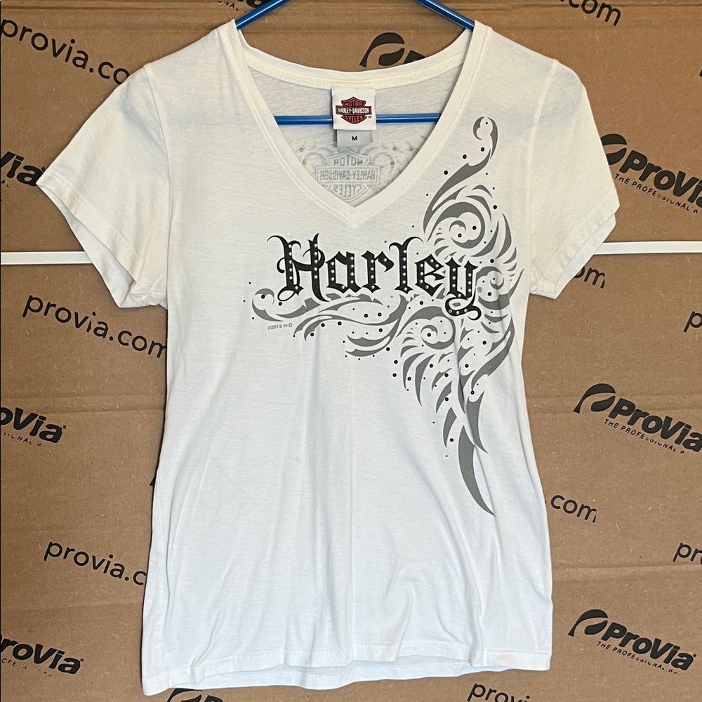 Harley-Davidson White and Gray Graphic Tee